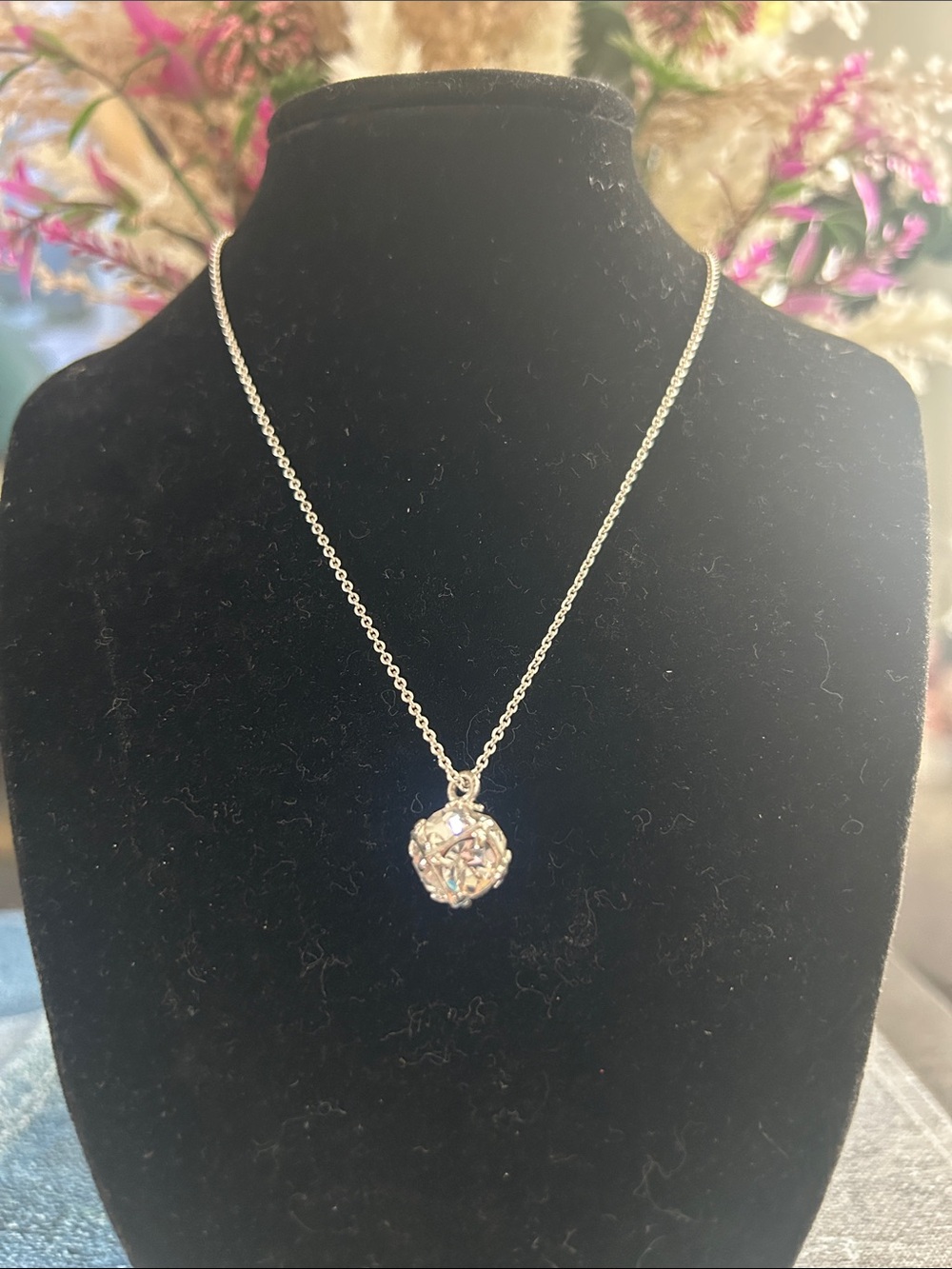 Sparkling Silver Cluster Pendant Necklace - Clear Crystal Accent